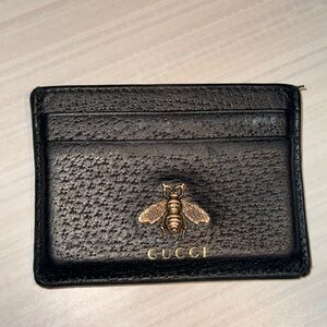 Gucci Black Card Holder with Gold Bee Detail